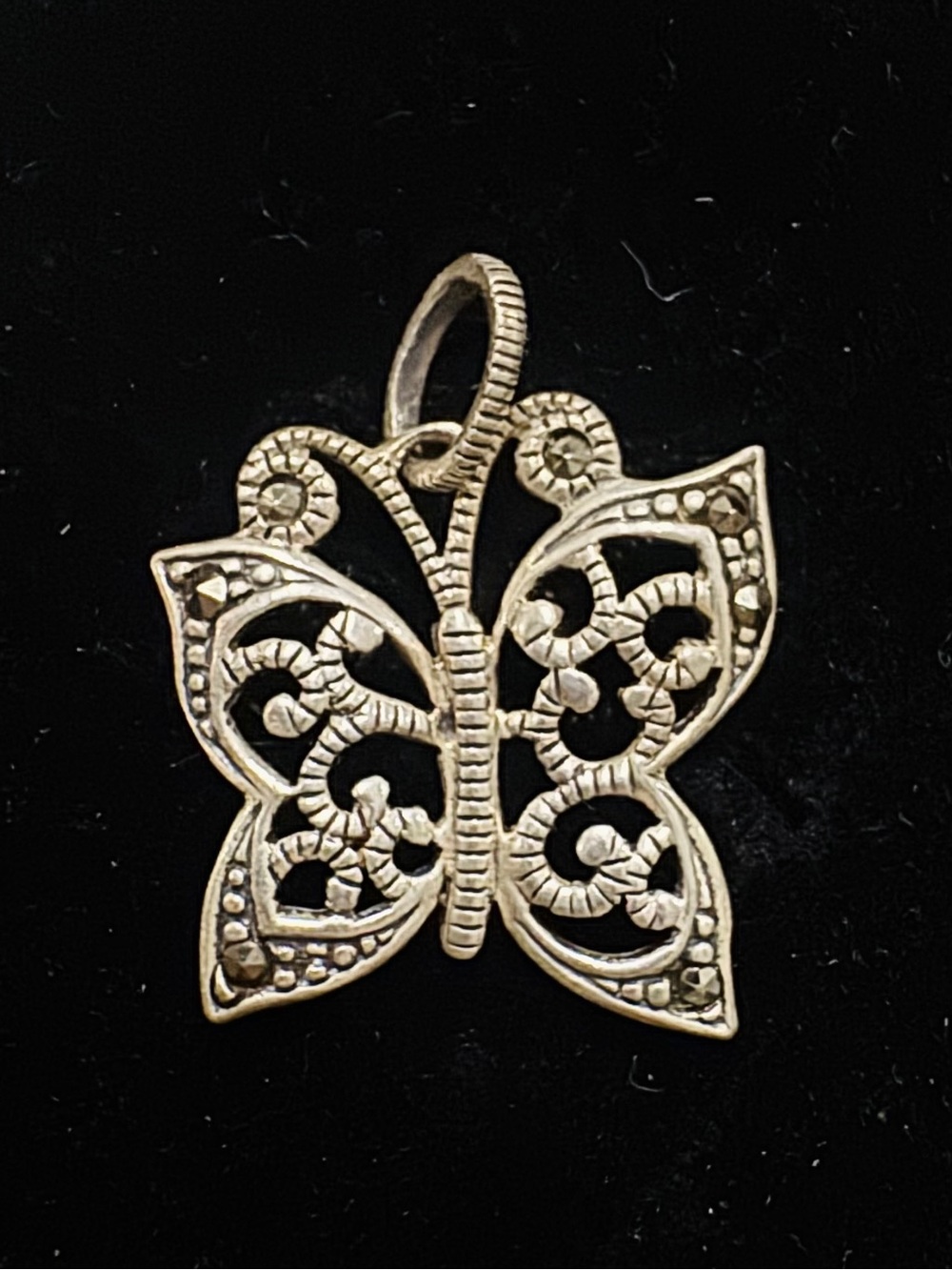 Vintage Butterfly Filigree Pendant Necklace in Silver 925 with marquesita